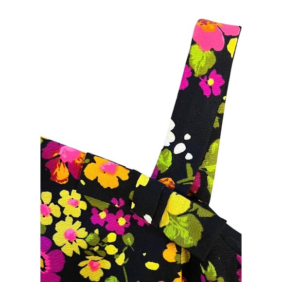 VTG 70’s Les Wilk Wilke 6/8 10 Dress A Line Midi Sundress Black Floral Yellow - Picture 4 of 13